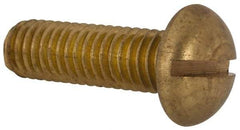 Made in USA - 3/8-16 UNC, 1-1/4" Length Under Head Slotted Drive Machine Screw - Round Head, Brass, Uncoated, Without Washer - Eagle Tool & Supply