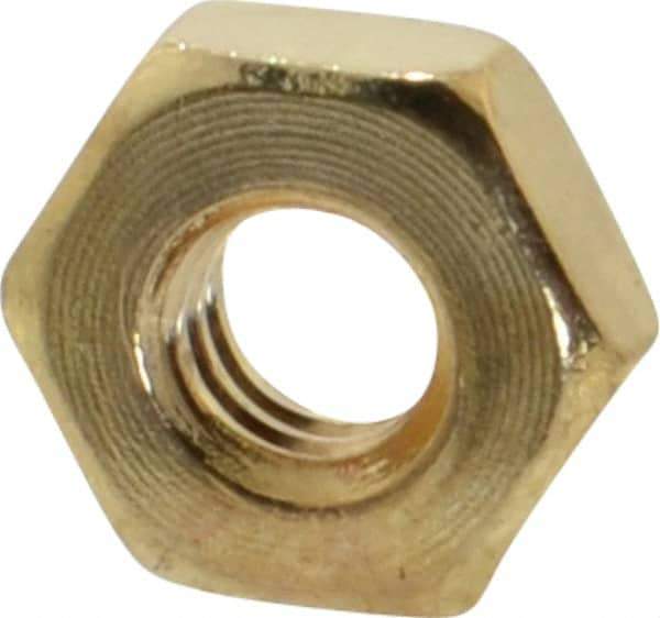 Value Collection - #8-32 UNC Brass Right Hand Machine Screw Hex Nut - 11/32" Across Flats, 1/8" High, Uncoated - Eagle Tool & Supply