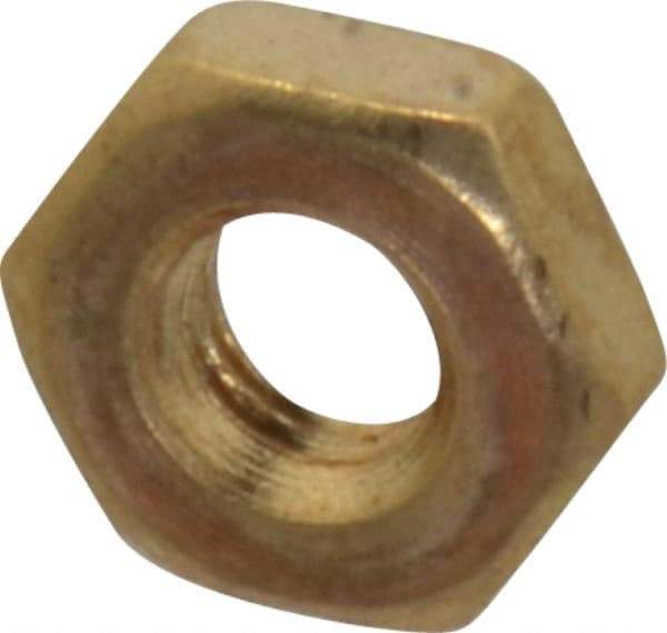 Value Collection - #10-32 UNF Brass Right Hand Machine Screw Hex Nut - 3/8" Across Flats, 1/8" High, Uncoated - Eagle Tool & Supply