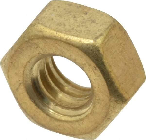 Value Collection - 1/4-20 UNC Brass Right Hand Hex Nut - 7/16" Across Flats, 7/32" High, Uncoated - Eagle Tool & Supply