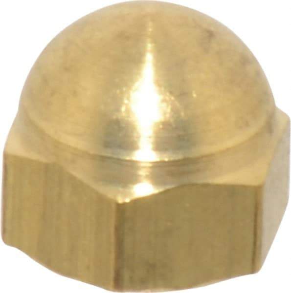 Value Collection - #10-32 UNF, 3/8" Width Across Flats, Uncoated, Brass Acorn Nut - 11/32" Overall Height - Eagle Tool & Supply