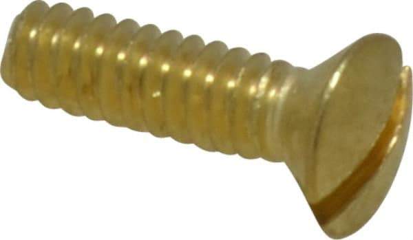 Value Collection - #6-32 UNC, 1/2" OAL Slotted Drive Machine Screw - Oval Head, Brass, Uncoated, Without Washer - Eagle Tool & Supply