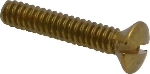 Made in USA - #6-32 UNC, 3/4" OAL Slotted Drive Machine Screw - Oval Head, Brass, Uncoated, Without Washer - Eagle Tool & Supply