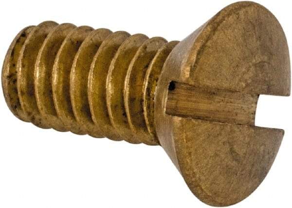 Value Collection - #8-32 UNC, 3/8" OAL Slotted Drive Machine Screw - Oval Head, Brass, Uncoated, Without Washer - Eagle Tool & Supply