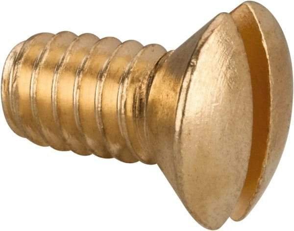Value Collection - 1/4-20 UNC, 1/2" OAL Slotted Drive Machine Screw - Oval Head, Brass, Uncoated, Without Washer - Eagle Tool & Supply