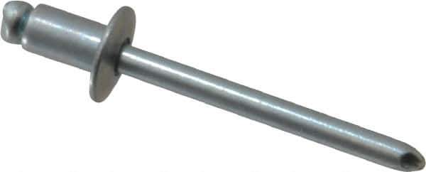 RivetKing - Size 62 Dome Head Steel Open End Blind Rivet - Steel Mandrel, 0.02" to 1/8" Grip, 3/8" Head Diam, 0.192" to 0.196" Hole Diam, 0.325" Length Under Head, 3/16" Body Diam - Eagle Tool & Supply