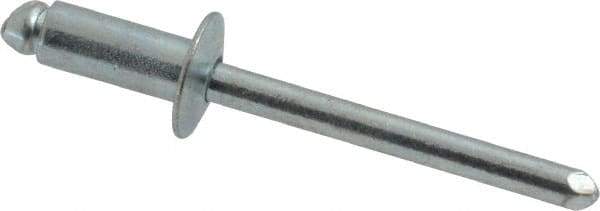 RivetKing - Size 64 Dome Head Steel Open End Blind Rivet - Steel Mandrel, 0.188" to 1/4" Grip, 3/8" Head Diam, 0.192" to 0.196" Hole Diam, 0.45" Length Under Head, 3/16" Body Diam - Eagle Tool & Supply