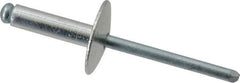 RivetKing - Size 68 Large Flange Dome Head Aluminum Open End Blind Rivet - Steel Mandrel, 0.376" to 1/2" Grip, 5/8" Head Diam, 0.192" to 0.196" Hole Diam, 0.7" Length Under Head, 3/16" Body Diam - Eagle Tool & Supply