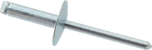 RivetKing - Size 68 Large Flange Dome Head Steel Open End Blind Rivet - Steel Mandrel, 0.376" to 1/2" Grip, 5/8" Head Diam, 0.192" to 0.196" Hole Diam, 0.7" Length Under Head, 3/16" Body Diam - Eagle Tool & Supply