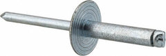 RivetKing - Size 610 Large Flange Dome Head Steel Open End Blind Rivet - Steel Mandrel, 0.501" to 5/8" Grip, 5/8" Head Diam, 0.192" to 0.196" Hole Diam, 0.825" Length Under Head, 3/16" Body Diam - Eagle Tool & Supply