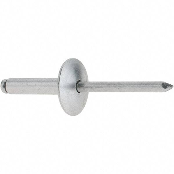 RivetKing - Size 610 Large Flange Dome Head Aluminum Open End Blind Rivet - Aluminum Mandrel, 0.501" to 5/8" Grip, 5/8" Head Diam, 0.192" to 0.196" Hole Diam, 0.825" Length Under Head, 3/16" Body Diam - Eagle Tool & Supply