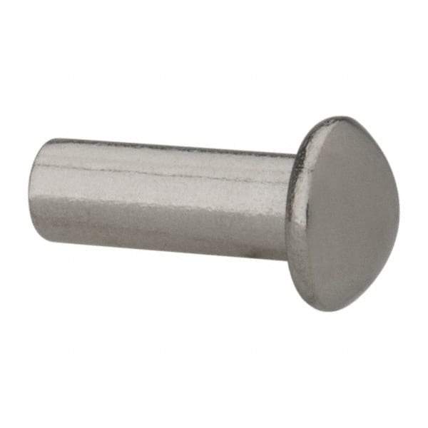 RivetKing - 3/16" Body Diam, Round Uncoated Stainless Steel Solid Rivet - 1/2" Length Under Head, Grade 18-8 - Eagle Tool & Supply