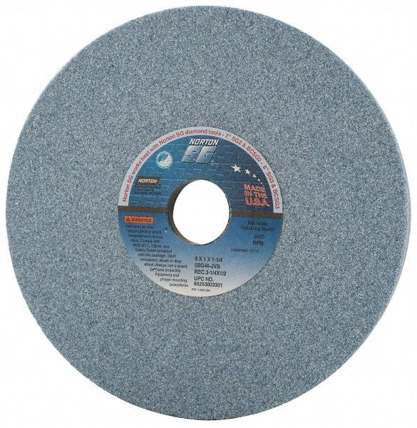 Norton - 8" Diam x 1-1/4" Hole x 1" Thick, J Hardness, 46 Grit Surface Grinding Wheel - Ceramic, Type 5, Coarse Grade, 3,600 Max RPM, Vitrified Bond, One-Side Recess - Eagle Tool & Supply