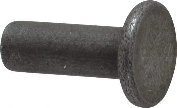 RivetKing - 3/16" Body Diam, Flat Uncoated Steel Solid Rivet - 1/2" Length Under Head - Eagle Tool & Supply