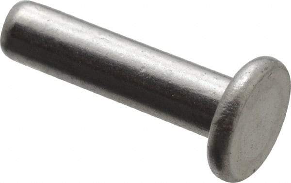 RivetKing - 1/8" Body Diam, Flat Uncoated Aluminum Solid Rivet - 1/2" Length Under Head, Grade 1100F - Eagle Tool & Supply