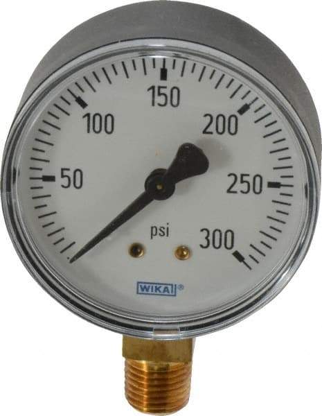 Wika - 2-1/2" Dial, 1/4 Thread, 0-300 Scale Range, Pressure Gauge - Lower Connection Mount, Accurate to 3-2-3% of Scale - Eagle Tool & Supply