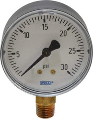 Wika - 2-1/2" Dial, 1/4 Thread, 0-30 Scale Range, Pressure Gauge - Lower Connection Mount, Accurate to 3-2-3% of Scale - Eagle Tool & Supply