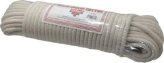 Made in USA - 100' Max Length Cotton Solid Braided Cotton Cord with Reinforced Core - 3/8" Diam, 925 Lb Capacity - Eagle Tool & Supply