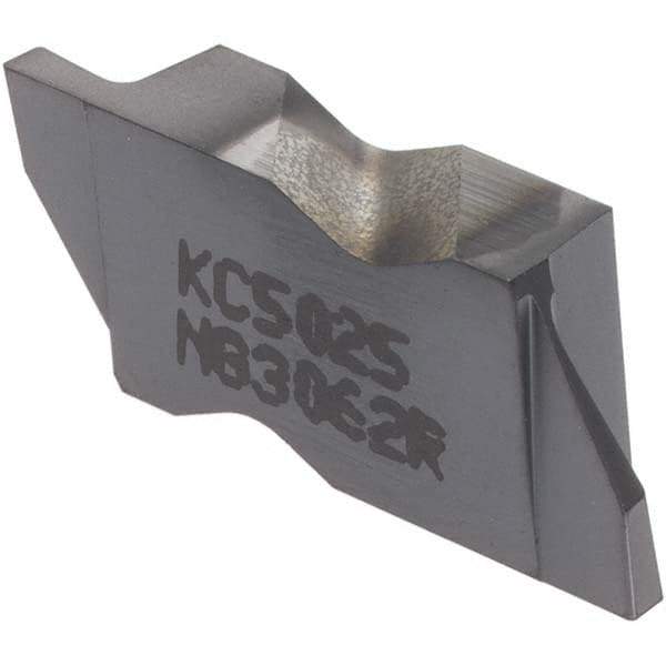 Kennametal - 3062NG Grade KC5025, 1.58mm Cutting Width Carbide Grooving Insert - 2.39mm Max Depth of Cut, Right Hand, 0.19mm Corner Radius, TiAlN Finish - Eagle Tool & Supply