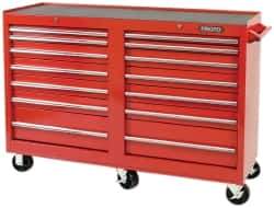 Proto - 1,800 Lb Capacity, 14 Drawer Mobile Workstation - 54" Wide x 18" Deep x 42" High, Steel, Red - Eagle Tool & Supply