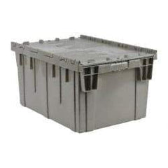 Quantum Storage - 4 Cu Ft, Gray Polypropylene Attached-Lid Container - Stacking, Nesting, 28.1" Long x 20.6" Wide x 15.6" High, Lid Included - Eagle Tool & Supply