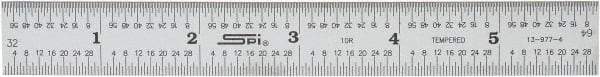 SPI - 6" Long, 1/64, 1/32" Graduation, Rigid Spring Steel Rule - 10R Graduation Style, 3/4" Wide, Silver, Satin Chrome Finish - Eagle Tool & Supply