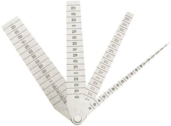 SPI - 1/16 to 1-1/16 Inch Measurement, 4 Leaf Taper Gage - 5-1/4 Inch Long x 1 Inch Wide, 1/64 Inch Graduation - Eagle Tool & Supply