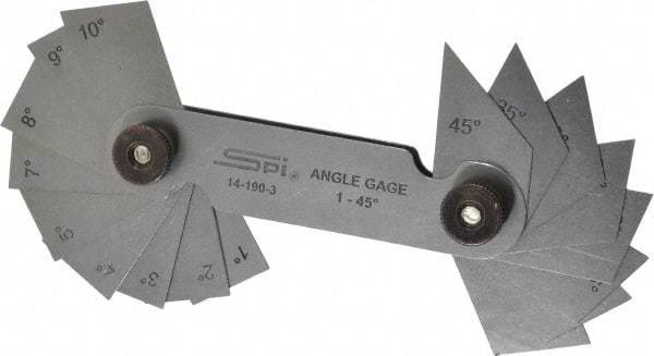 SPI - 20 Piece Spring Steel Angle Gage Set - 1 to 45° Primary Angle - Eagle Tool & Supply