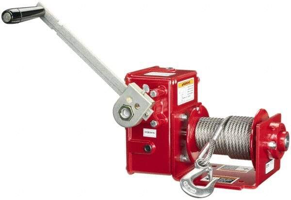 THERN - 2000/1200 Lbs. Load Limit Worm Gear Hand Winch - 13-1/2 Inches Long x 17.3 Inches High x 15.56 Inches Deep, 2,000 Lbs. Line Pull Capacity, 14 Lbs. Force to Lift 1,000 Pounds - Eagle Tool & Supply