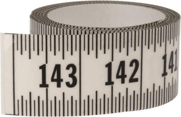 Made in USA - 12 Ft. Long x 1-1/4 Inch Wide, 1/16 Inch Graduation, Clear, Mylar Adhesive Tape Measure - Reads Right to Left, Horizontal Scale - Eagle Tool & Supply