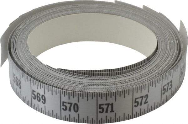 Made in USA - 48 Ft. Long x 1 Inch Wide, 1/16 Inch Graduation, Silver, Mylar Adhesive Tape Measure - Reads Left to Right, Horizontal Scale - Eagle Tool & Supply