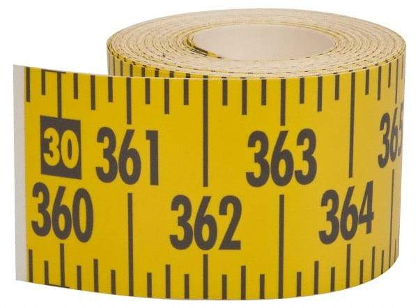 Made in USA - 60 Ft. Long x 3 Inch Wide, 1/4 Inch Graduation, Yellow, Mylar Adhesive Tape Measure - Reads Left to Right, Horizontal Scale - Eagle Tool & Supply