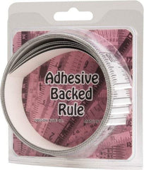 Made in USA - 12 Ft. Long x 1-1/4 Inch Wide, 1/16 Inch Graduation, Silver, Mylar Adhesive Tape Measure - Reads Bottom to Top, Vertical Rules - Eagle Tool & Supply