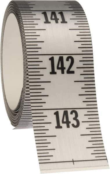 Made in USA - 12 Ft. Long x 1-1/4 Inch Wide, 1/16 Inch Graduation, Silver, Mylar Adhesive Tape Measure - Reads Top to Bottom, Vertical Rules - Eagle Tool & Supply