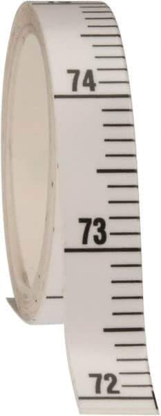 Made in USA - 9 Ft. Long x 1/2 Inch Wide, 1/10 Inch Graduation, White, Mylar Adhesive Tape Measure - Reads Bottom to Top, Vertical Rules - Eagle Tool & Supply