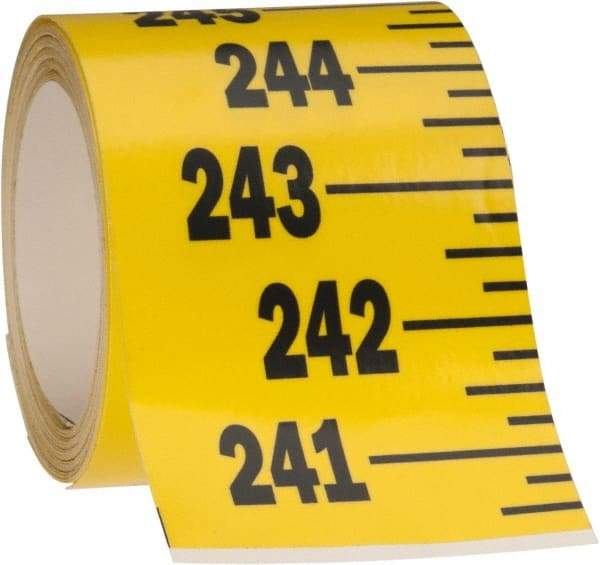 Made in USA - 24 Ft. Long x 3 Inch Wide, 1/4 Inch Graduation, Yellow, Mylar Adhesive Tape Measure - Reads Bottom to Top, Vertical Rules - Eagle Tool & Supply