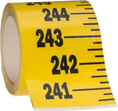 Made in USA - 24 Ft. Long x 3 Inch Wide, 1/4 Inch Graduation, Yellow, Mylar Adhesive Tape Measure - Reads Bottom to Top, Vertical Rules - Eagle Tool & Supply