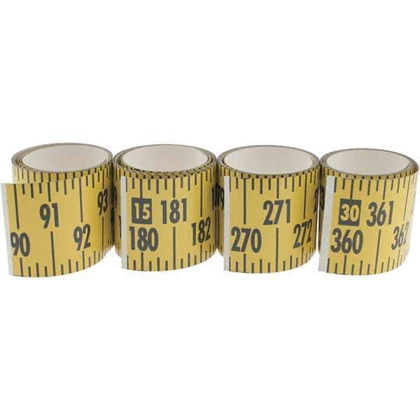 Made in USA - 32 Ft. Long x 3 Inch Wide, 1/4 Inch Graduation, Yellow, Mylar Adhesive Tape Measure - Reads Bottom to Top, Vertical Rules - Eagle Tool & Supply