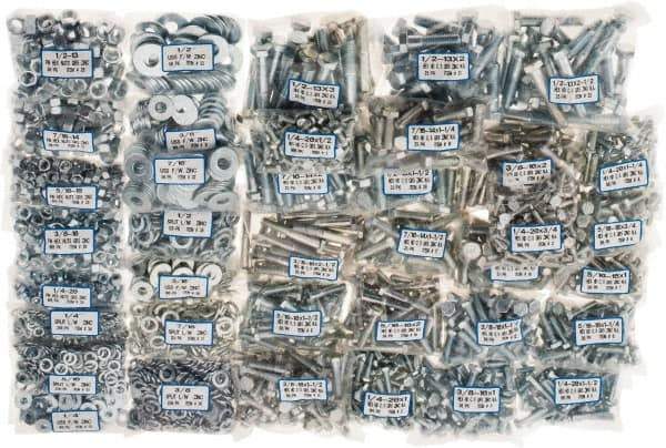 Value Collection - 2,875 Piece Steel Hex Head Cap Screw Bolt Assortment - 1/4-20 to 1/2-13 Thread, Grade 5 - Eagle Tool & Supply