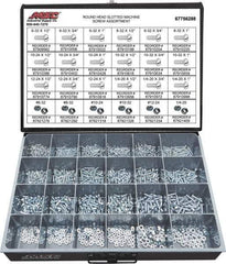 Value Collection - 1,200 Piece, #6-32 to 1/4-20, Steel Machine Screw Assortment - Round Head, Slotted Drive, 1/2 to 1" Long, Grade 2 - Eagle Tool & Supply