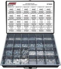Value Collection - 1,200 Piece, #6-32 to #10-32, Steel Machine Screw Assortment - Pan Head, Phillips Drive, 1/4 to 2" Long, Grade 2 - Eagle Tool & Supply