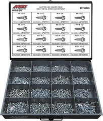 Value Collection - 1,350 Piece, #6x3/8 to #14 x 1-1/2, Steel Sheet Metal Screw Assortment - Hex Washer Head, Slotted Drive, 3/8 to 1-1/2" Long, Grade 2 - Eagle Tool & Supply