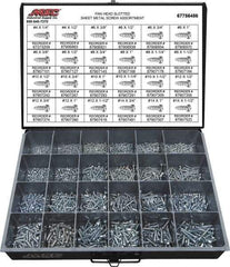 Value Collection - 2,000 Piece, #4x1/4 to #10 x 1-1/4, Steel Sheet Metal Screw Assortment - Pan Head, Slotted Drive, 1/4 to 1-1/2" Long, Grade 2 - Eagle Tool & Supply