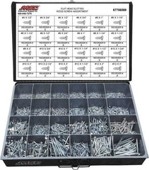 Value Collection - 2,400 Piece, #4x1/2 to #10 x 1-1/4, Steel Wood Screw Assortment - Flat Head, Slotted Drive, 1/2 to 3" Long, Grade 2 - Eagle Tool & Supply