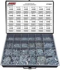 Value Collection - 2,400 Piece, #4x1/2 to #10 x 1-1/4, Steel Wood Screw Assortment - Flat Head, Phillips Drive, 1/2 to 3" Long, Grade 2 - Eagle Tool & Supply