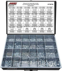 Value Collection - 590 Piece, M4x10.00 to M8x50.00, Steel Machine Screw Assortment - Flat & Pan Head, Slotted Drive, 10 to 50mm Long, Grade 2 - Eagle Tool & Supply