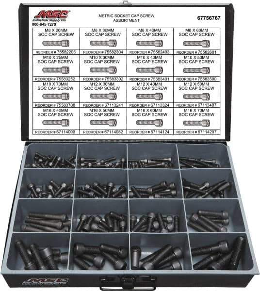 Value Collection - 168 Piece Alloy Steel Socket Head Cap Screws - M8 to M16 Thread - Eagle Tool & Supply