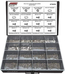 Value Collection - 1,400 Piece, #6-32 to #10-32, Stainless Steel Machine Screw Assortment - Flat Head, Phillips Drive, 1/4 to 1" Long, Grade 18-8 - Eagle Tool & Supply