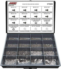 Value Collection - 1,400 Piece, #6-32 to #10-32, Stainless Steel Machine Screw Assortment - Pan Head, Phillips Drive, 1/4 to 1" Long, Grade 18-8 - Eagle Tool & Supply