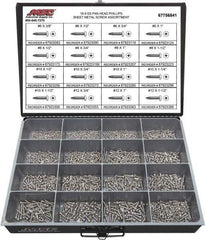 Value Collection - 1,300 Piece, #6x3/8 to #12 x 1-1/2, Stainless Steel Sheet Metal Screw Assortment - Pan Head, Phillips Drive, 3/8 to 1-1/2" Long, Grade 18-8 - Eagle Tool & Supply